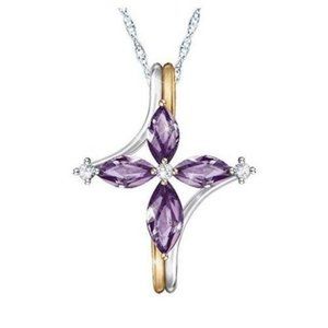 16-18" 2-Toned Cross w/Amethyst Marquise & CZ